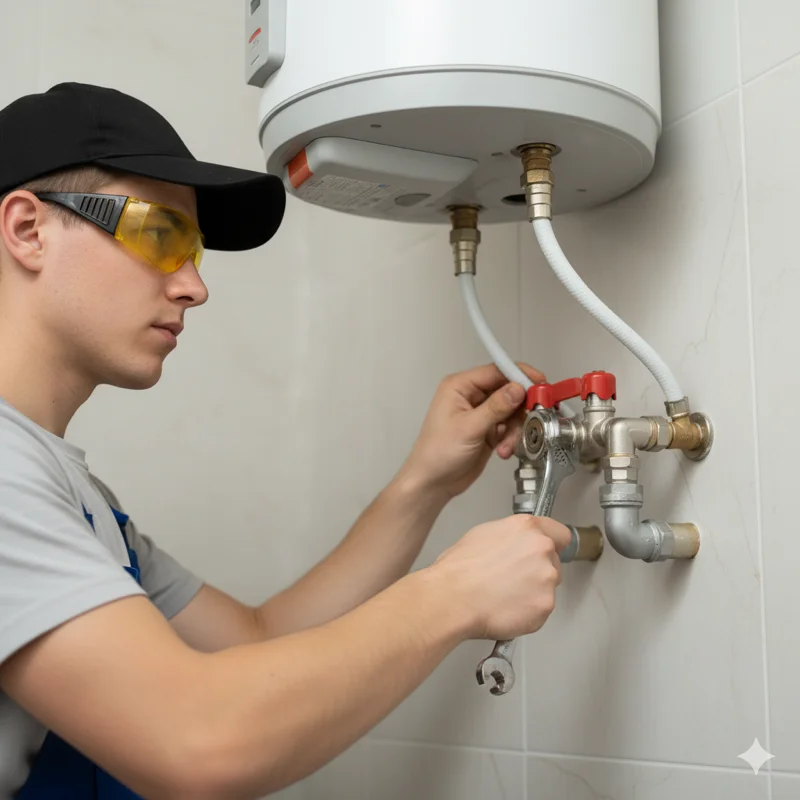 Técnico realizando mantenimiento profesional a boiler de gas