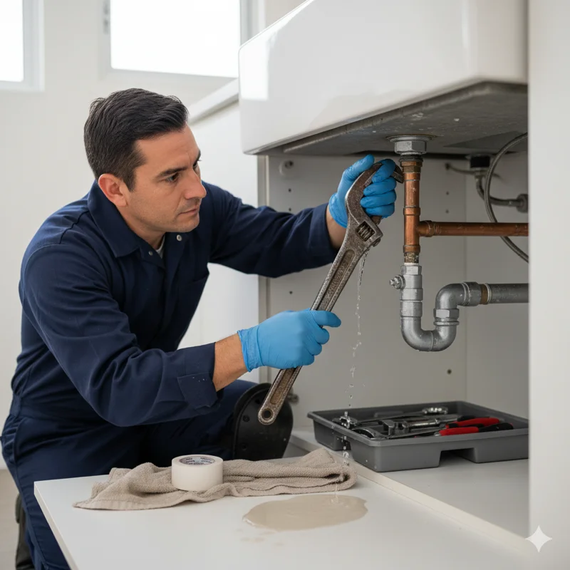 Plomero profesional realizando instalación completa de plomería de baño en Culiacán con materiales de calidad
