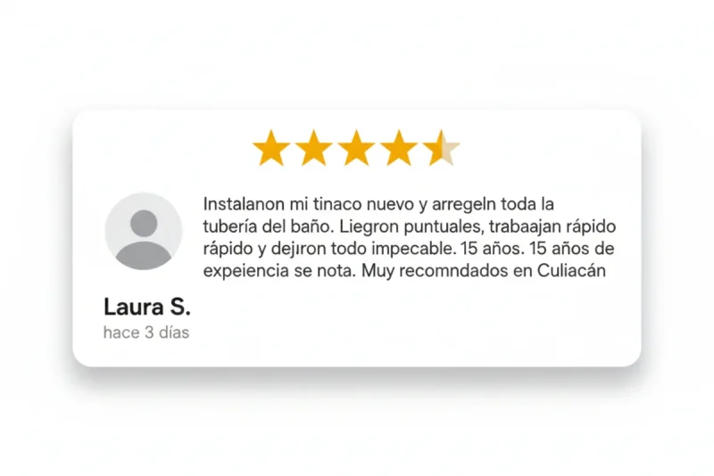 Reseña 5 estrellas Google - Instalación de tinaco plomería Culiacán